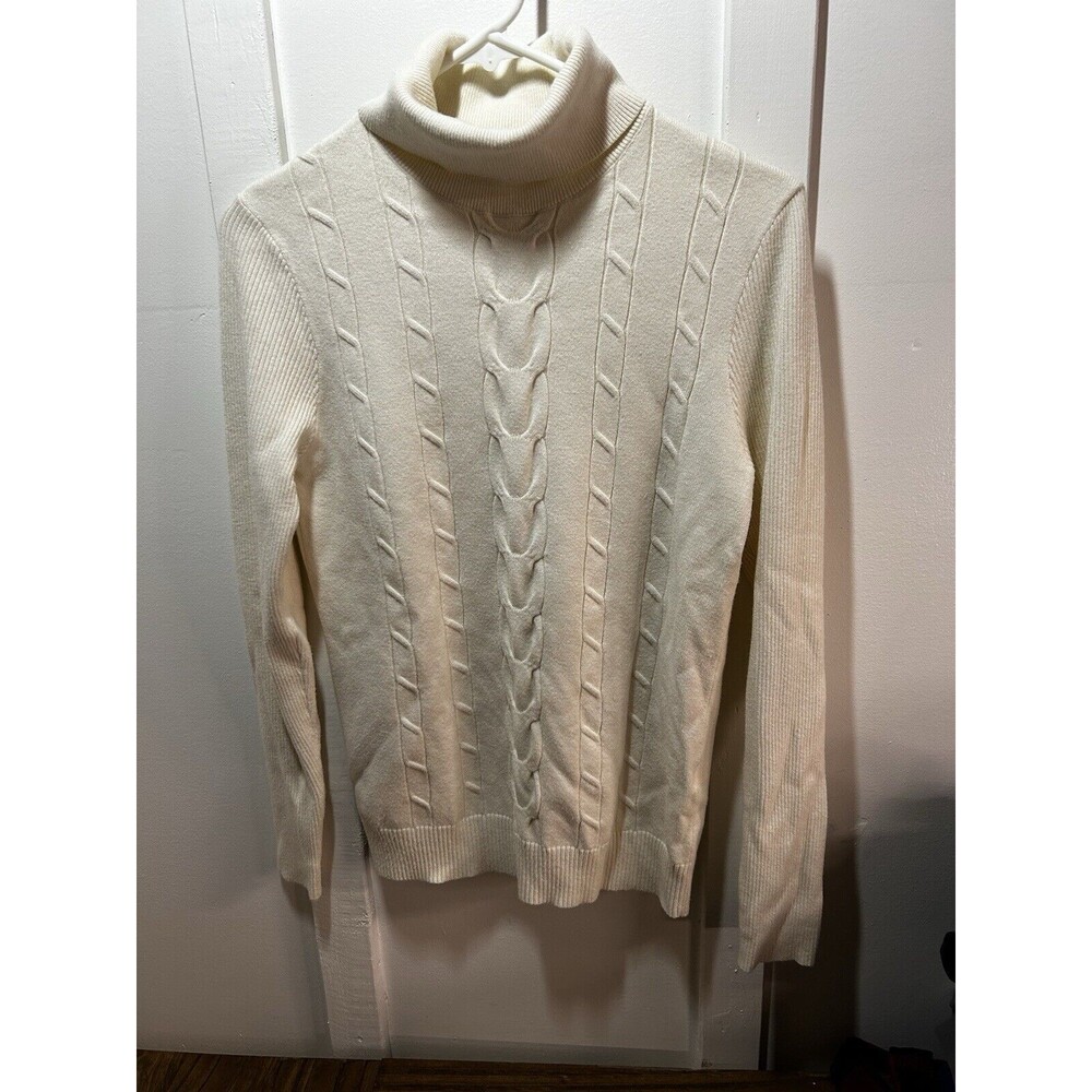 Leani Sweater Womens Cream Cable Knit Long Sleeve Turtleneck Pullover Size Med